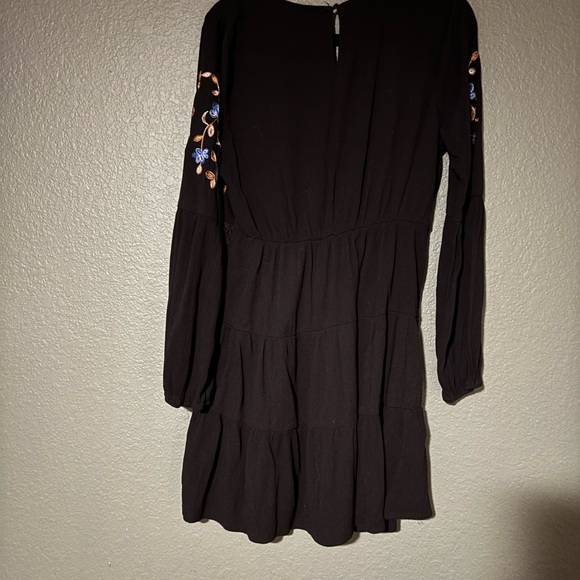 Blue Rain Black Dress with Blue Floral Embroidery - Picture 2 of 3